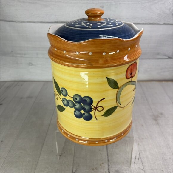 Salute TUSCAN FRUIT Pears Grapes Embossed Dots Ceramic Lidded 9" Large Canister - Picture 4 of 16